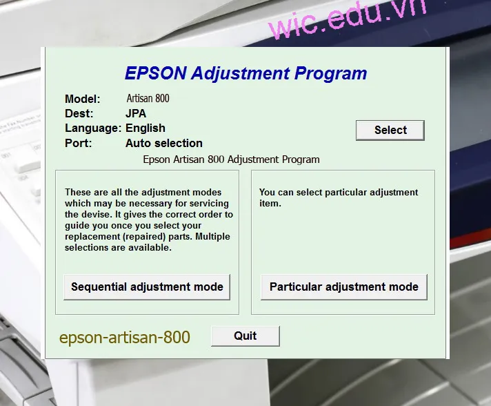 Reset Epson Artisan 800