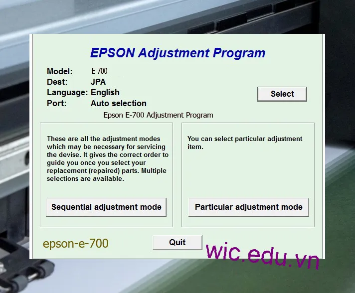 Reset Epson E-700