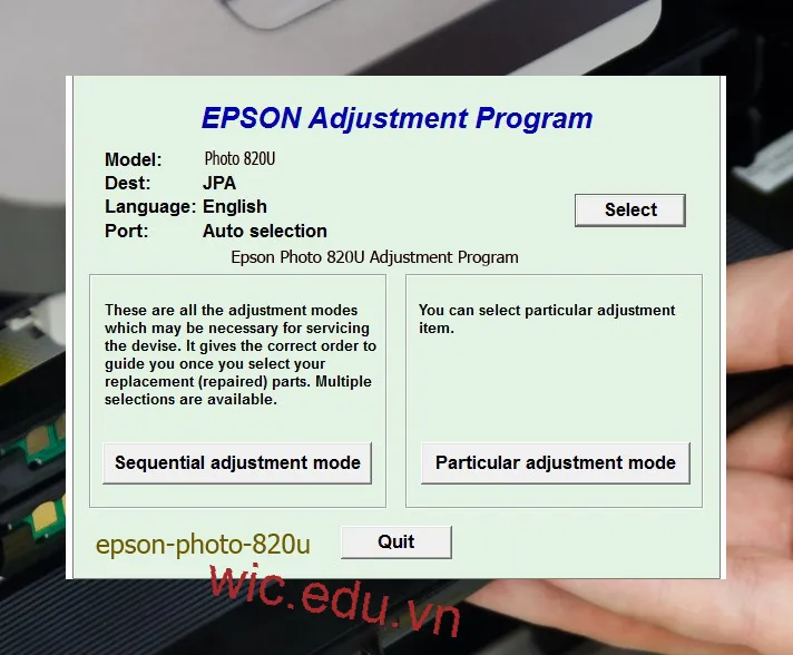 Reset Epson Photo 820U