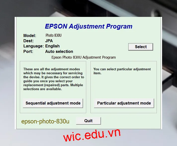 Reset Epson Photo 830U