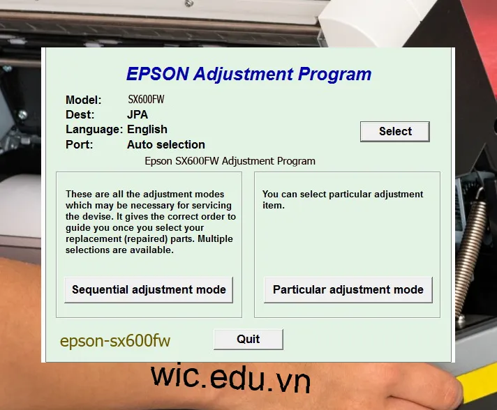 Reset Epson SX600FW