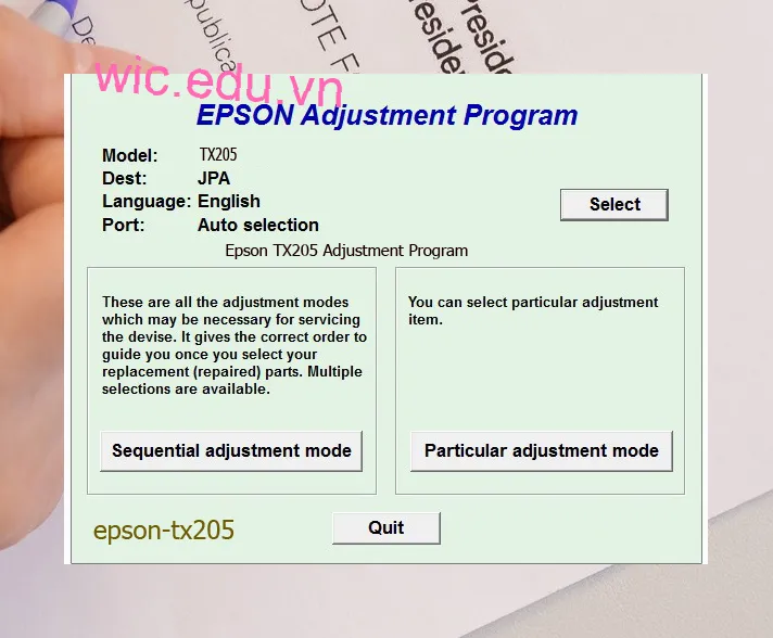 Reset Epson TX205