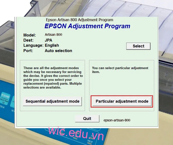 Hướng dẫn Reset Epson Artisan 800