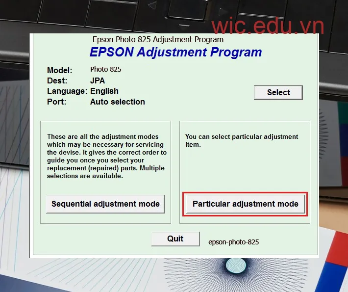 Hướng dẫn Reset Epson Photo 825