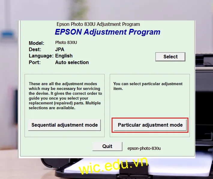 Hướng dẫn Reset Epson Photo 830U