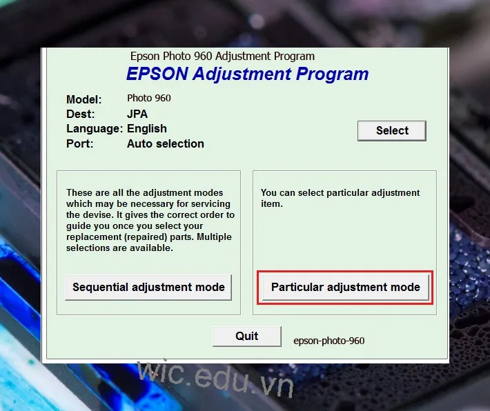 Hướng dẫn Reset Epson Photo 960