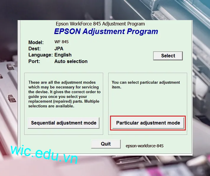 Hướng dẫn Reset Epson WorkForce 845