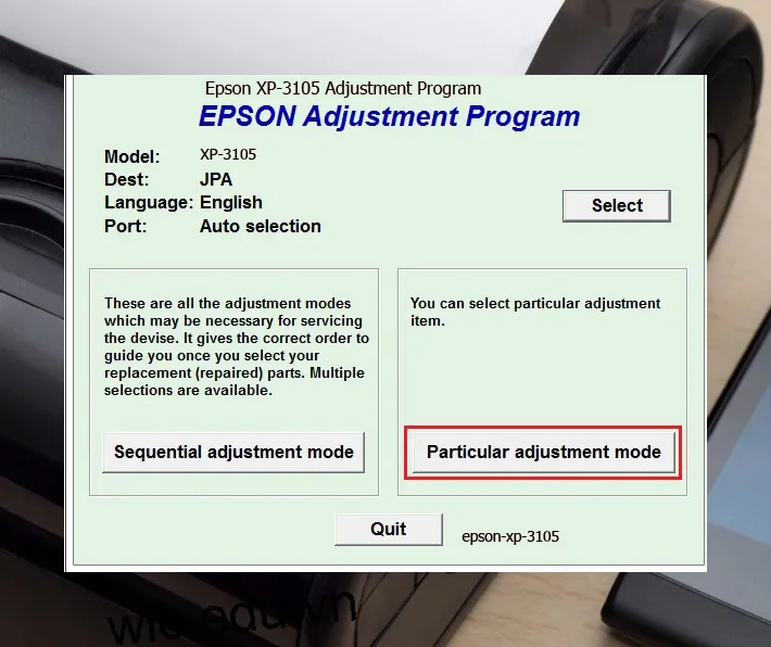 Hướng dẫn Reset Epson XP-3105