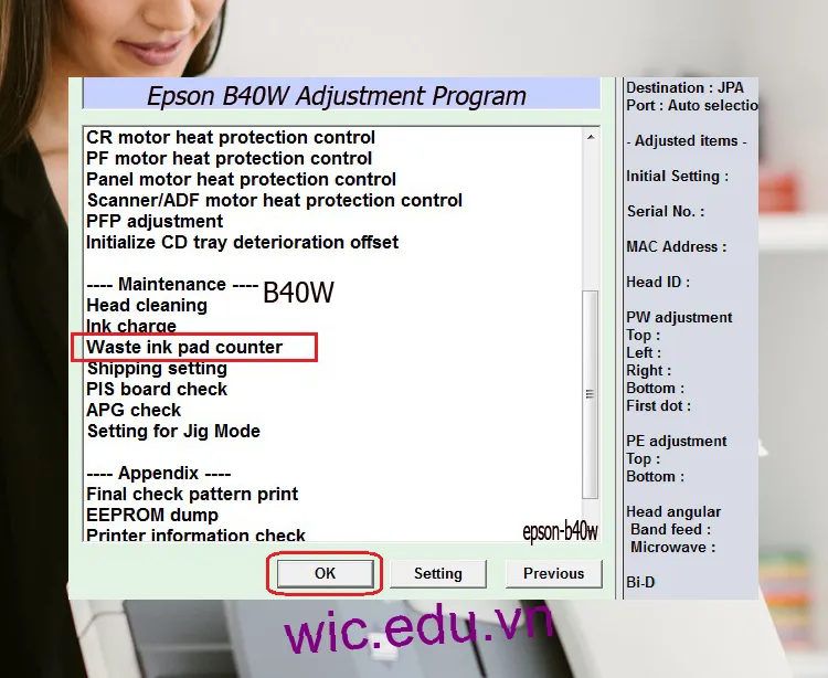 Download Phần mềm reset máy in Epson B40W