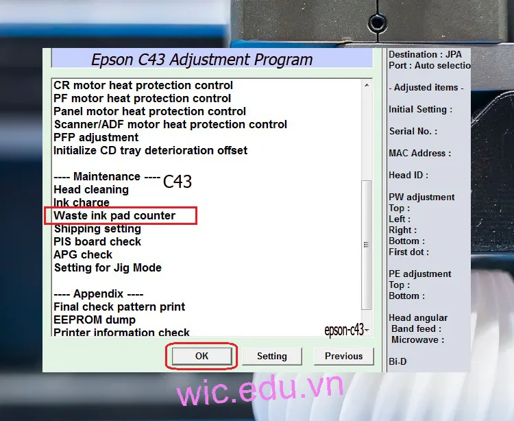 Download Phần mềm reset máy in Epson C43