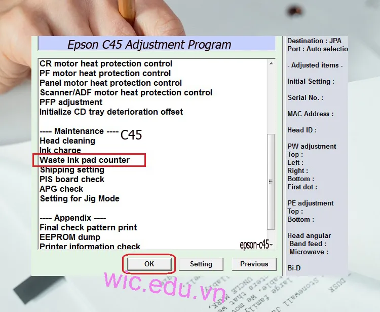 Download Phần mềm reset máy in Epson C45