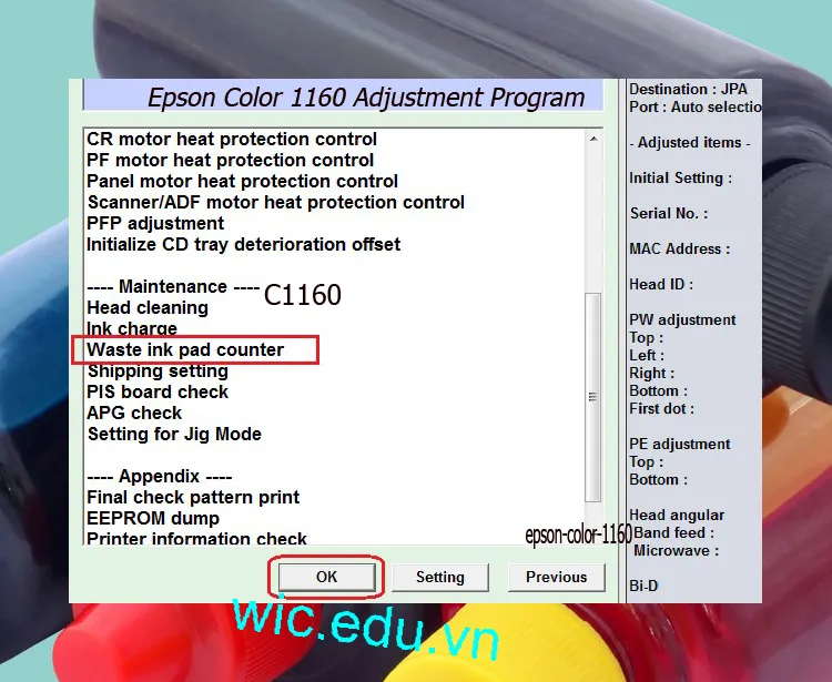 Download Phần mềm reset máy in Epson Color 1160