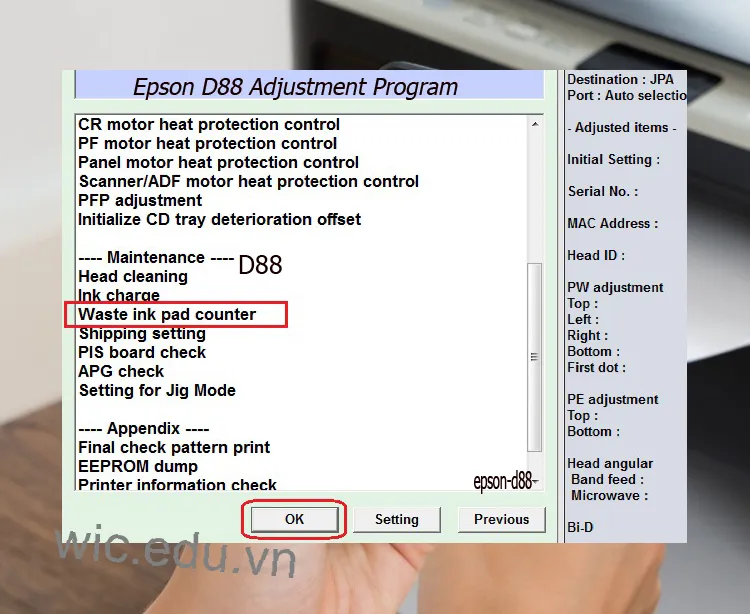 Download Phần mềm reset máy in Epson D88