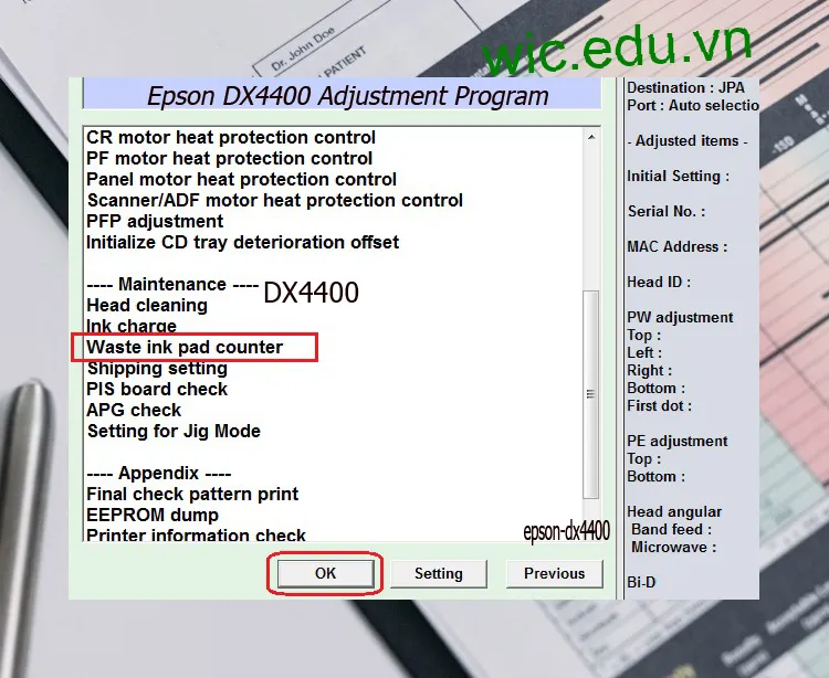 Download Phần mềm reset máy in Epson DX4400