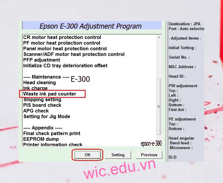 Download Phần mềm reset máy in Epson E-300