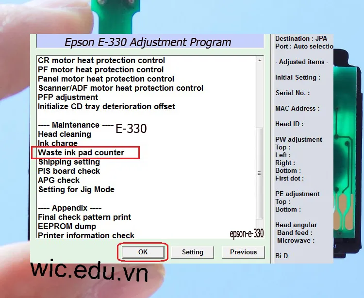 Download Phần mềm reset máy in Epson E-330