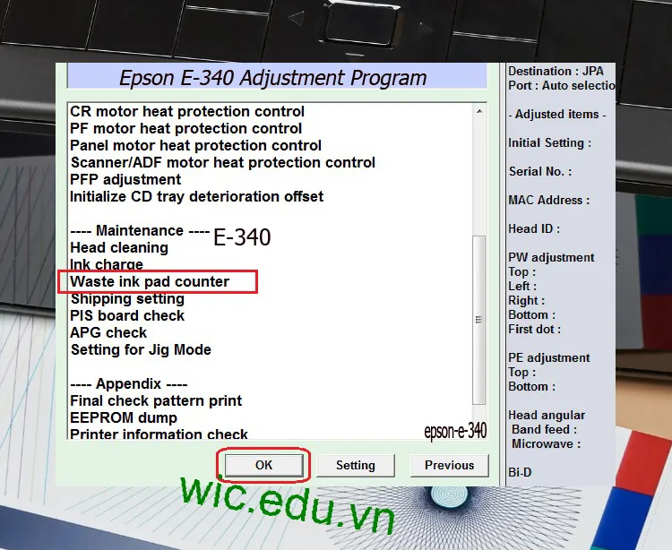 Download Phần mềm reset máy in Epson E-340