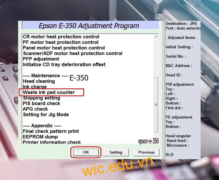 Download Phần mềm reset máy in Epson E-350