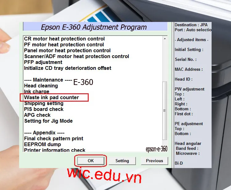 Download Phần mềm reset máy in Epson E-360