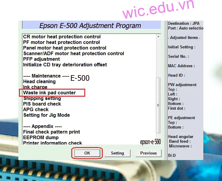 Download Phần mềm reset máy in Epson E-500