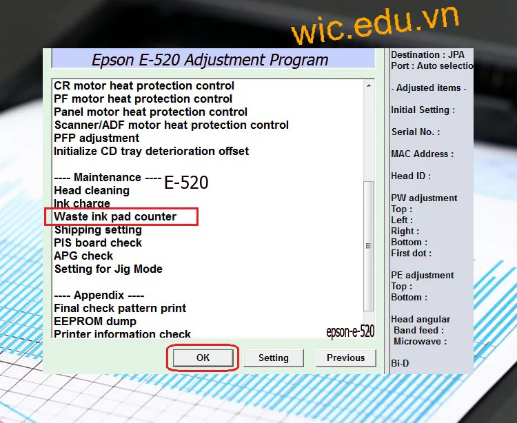Download Phần mềm reset máy in Epson E-520