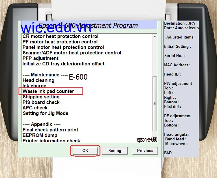 Download Phần mềm reset máy in Epson E-600