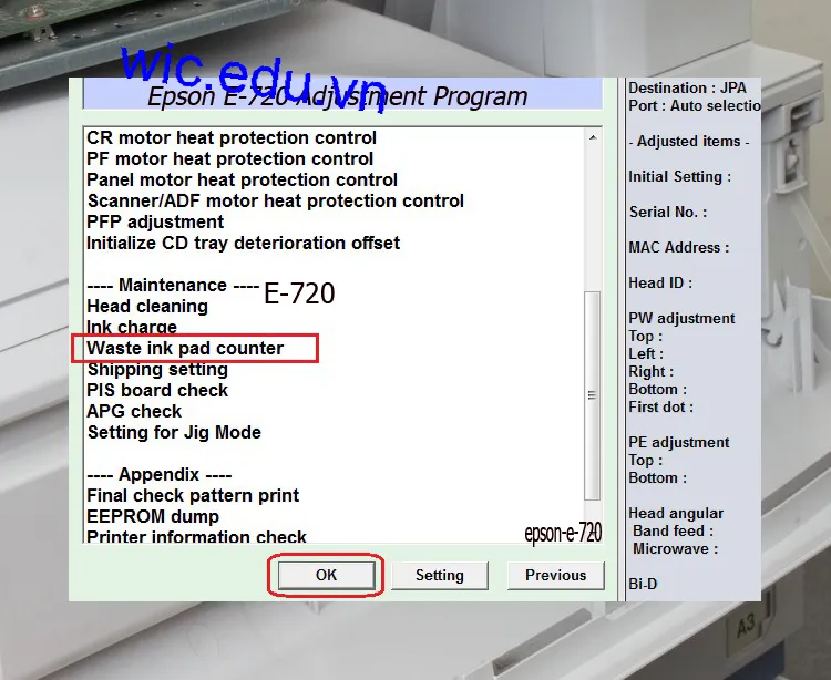 Download Phần mềm reset máy in Epson E-720