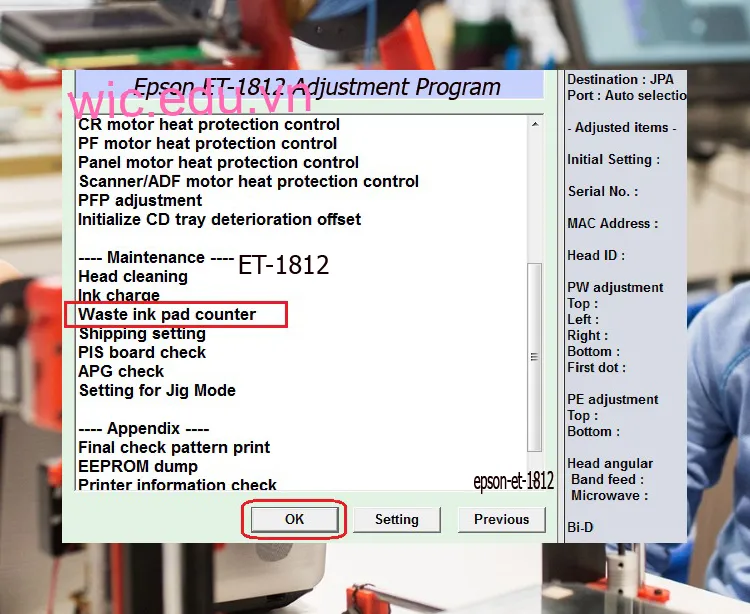 Download Phần mềm reset máy in Epson ET-1812