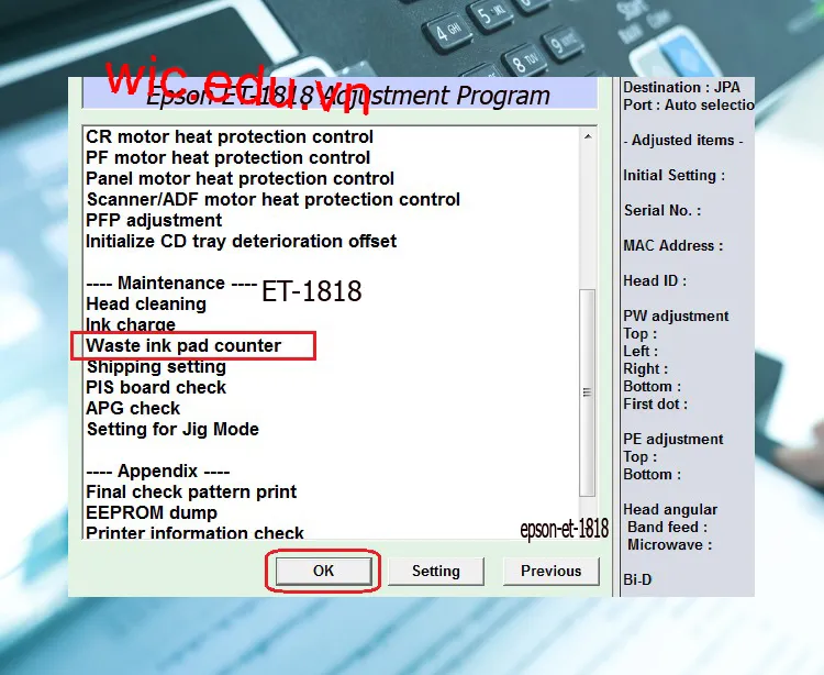 Download Phần mềm reset máy in Epson ET-1818