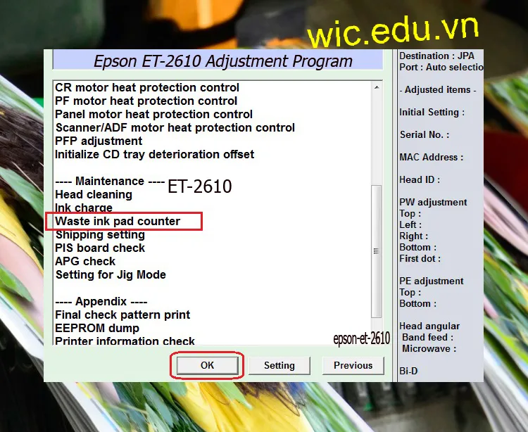Download Phần mềm reset máy in Epson ET-2610
