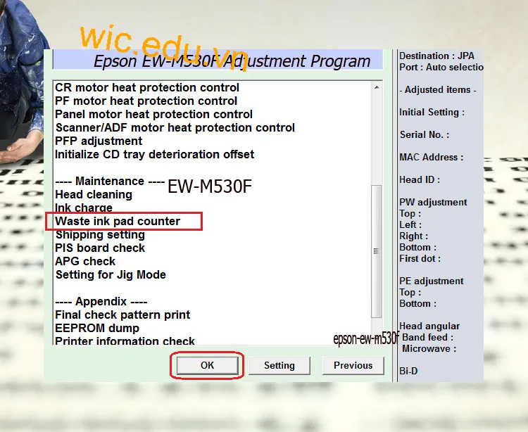 Download Phần mềm reset máy in Epson EW-M530F