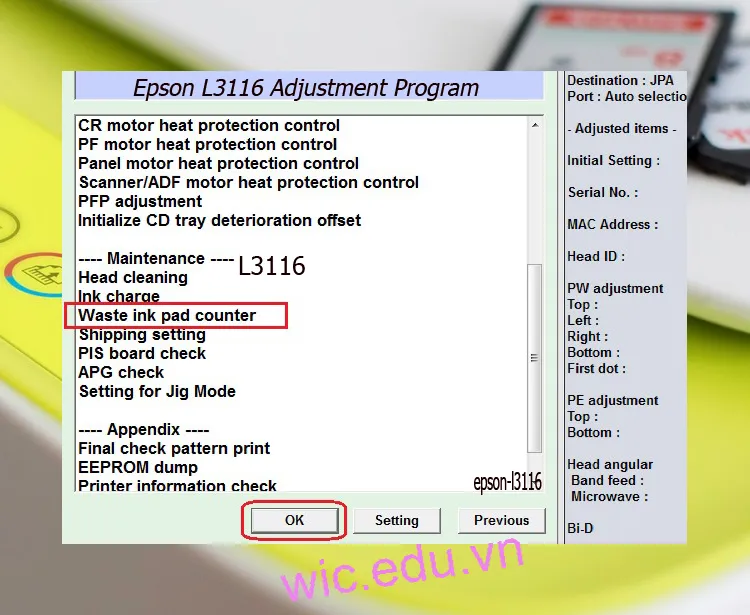 Download Phần mềm reset máy in Epson L3116