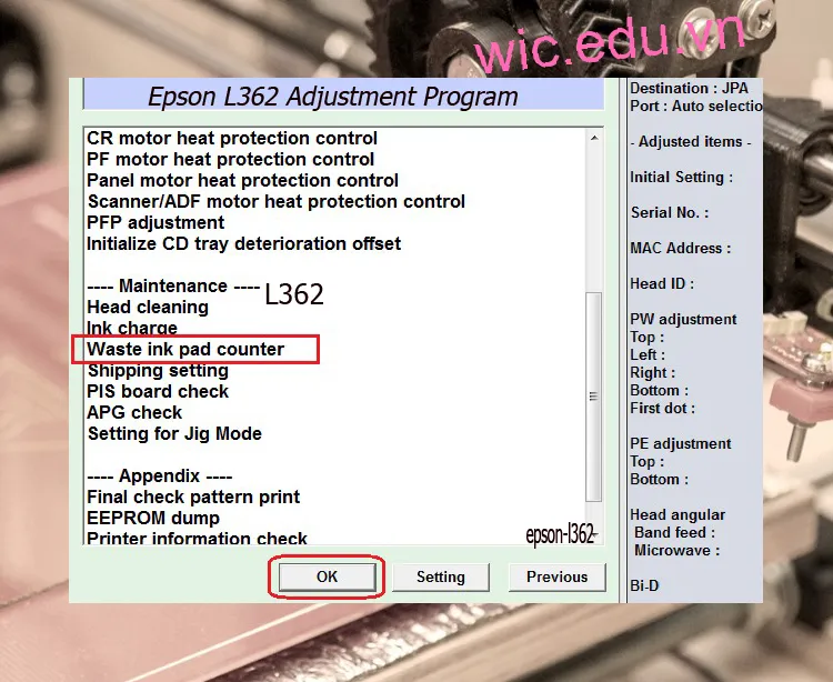 Download Phần mềm reset máy in Epson L362