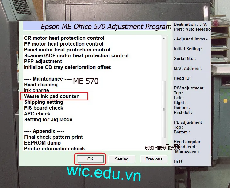 Download Phần mềm reset máy in Epson ME Office 570