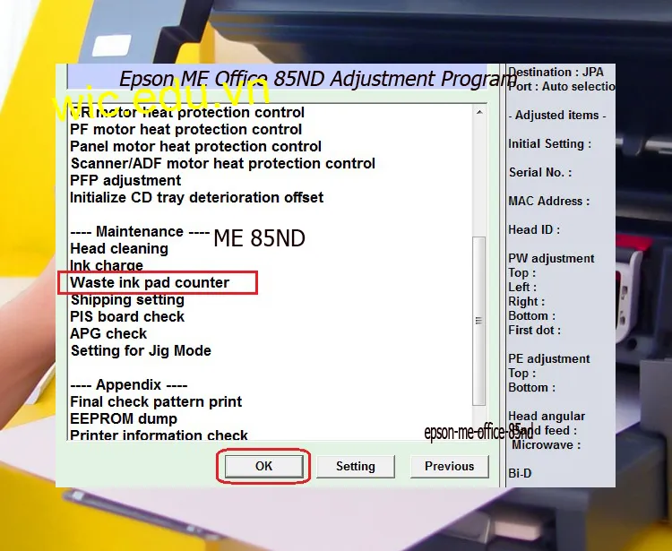 Download Phần mềm reset máy in Epson ME Office 85ND