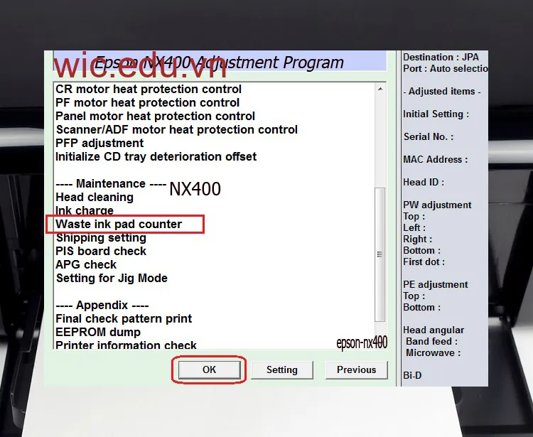 Download Phần mềm reset máy in Epson NX400
