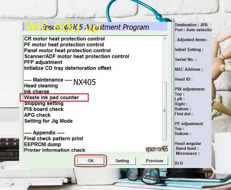 Download Phần mềm reset máy in Epson NX405