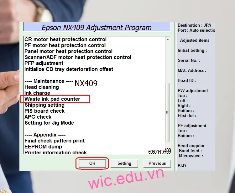 Download Phần mềm reset máy in Epson NX409