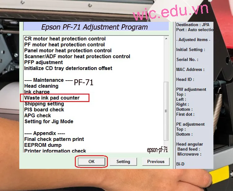 Download Phần mềm reset máy in Epson PF-71