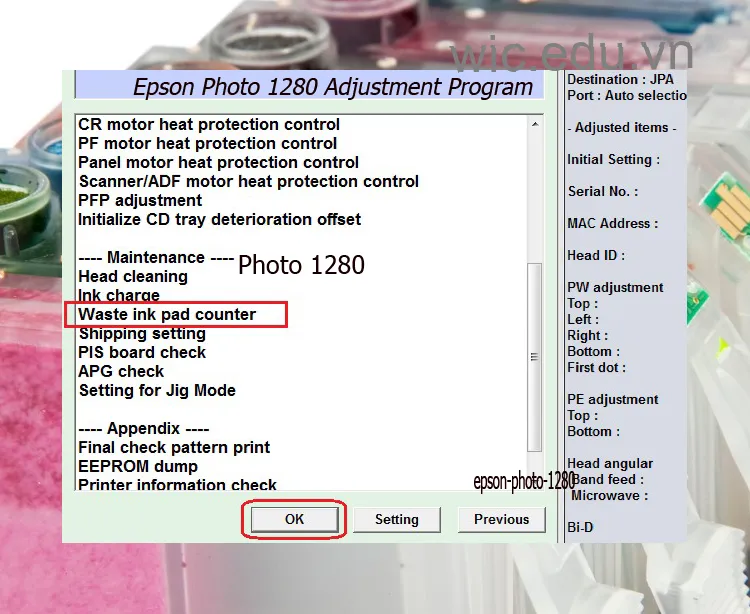 Download Phần mềm reset máy in Epson Photo 1280