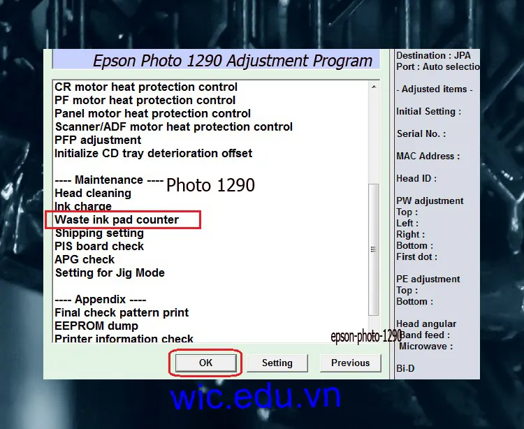 Download Phần mềm reset máy in Epson Photo 1290