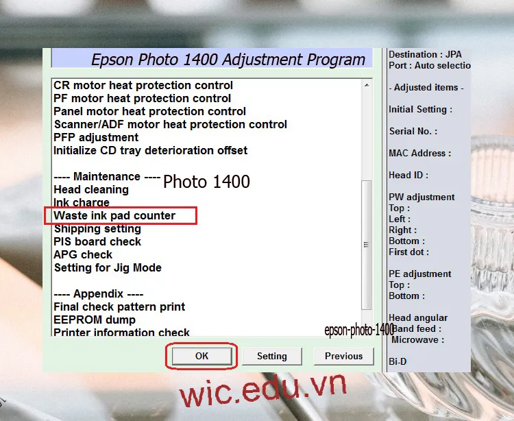 Download Phần mềm reset máy in Epson Photo 1400