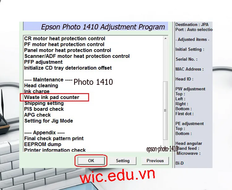 Download Phần mềm reset máy in Epson Photo 1410