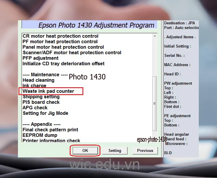 Download Phần mềm reset máy in Epson Photo 1430