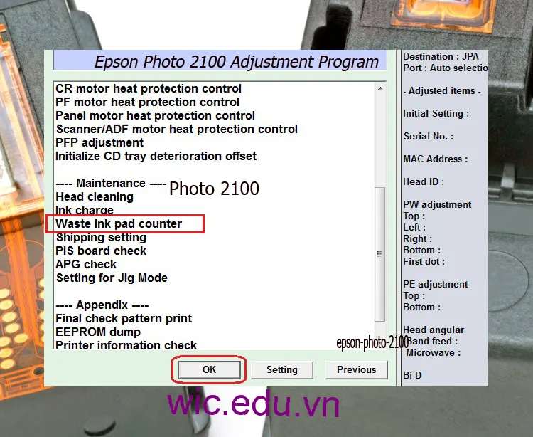 Download Phần mềm reset máy in Epson Photo 2100