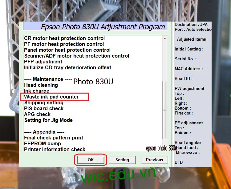 Download Phần mềm reset máy in Epson Photo 830U