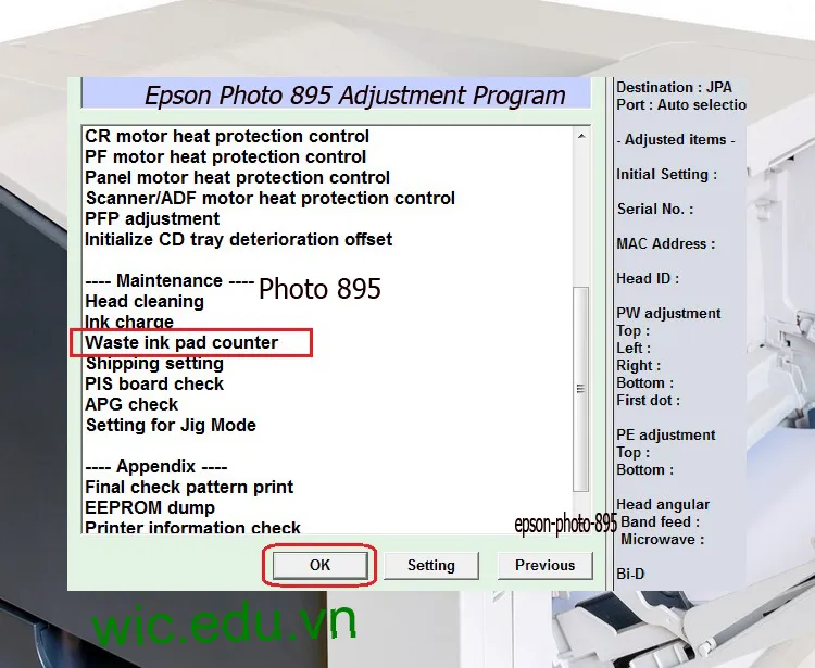 Download Phần mềm reset máy in Epson Photo 895