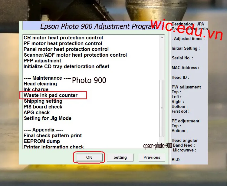 Download Phần mềm reset máy in Epson Photo 900