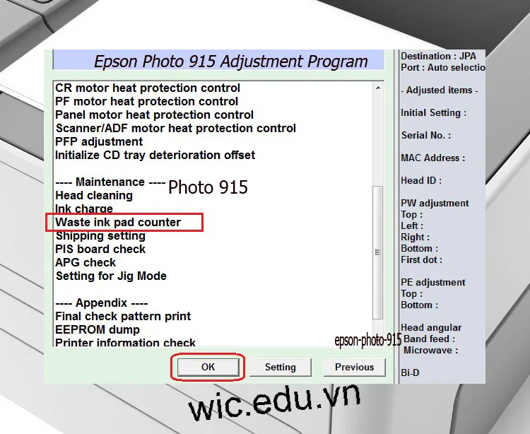 Download Phần mềm reset máy in Epson Photo 915