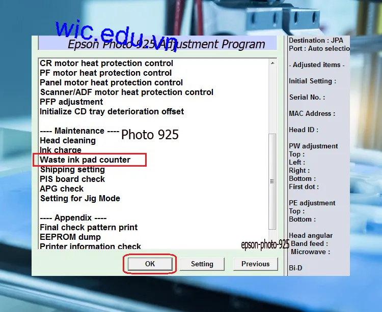 Download Phần mềm reset máy in Epson Photo 925